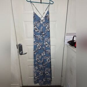 Lulu's Women's Blue Floral Backless Strapy Maxi Dress Size Medium